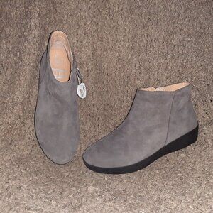 FITFLOP-Sumi-Steel Gray Suede Booties-Left Boot-7-Right Boot 6.5-New/Tag-No Box